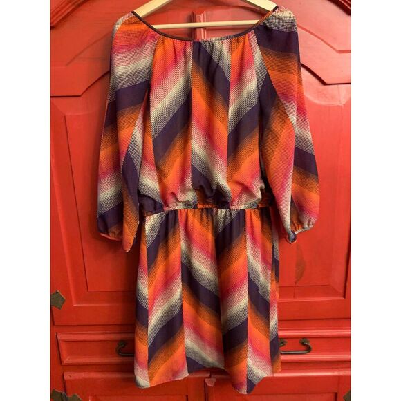 Banana Republic Size 12 Dress Geometric Shift Red Orange Navy Fully Lined EUC - Picture 2 of 3